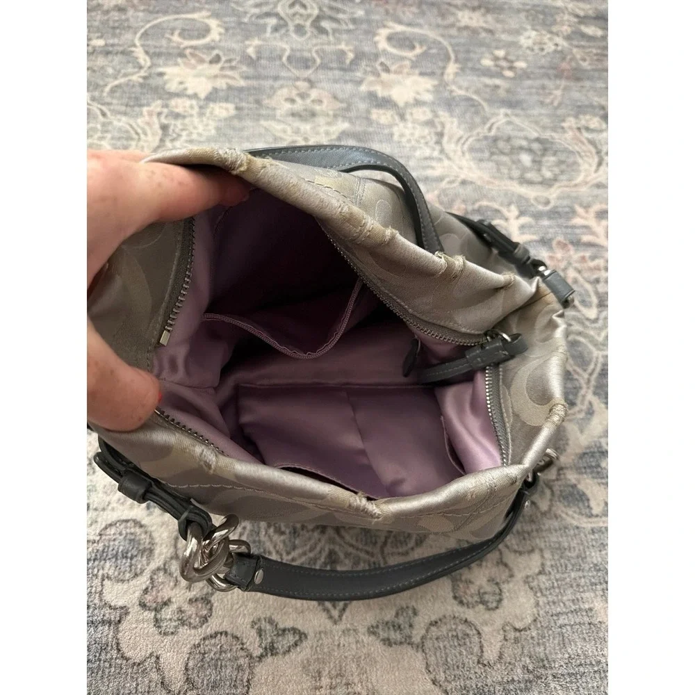 Coach Signature Brooke Jacquard Hobo Bag Purse Gray